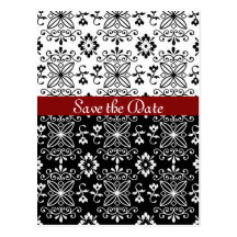 Frilly Black, White and Red Save the Date Postcard