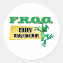 FROG CHRISTIAN ACRONYM FULLY RELY ON GOD ROUND STICKER