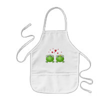 Frog Prince and Frog Princess, with hearts. Apron