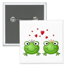 Frog Prince and Frog Princess, with hearts. Pinback Buttons