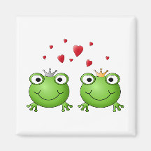 Frog Prince and Frog Princess, with hearts. Refrigerator Magnets