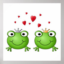 Frog Prince and Frog Princess, with hearts. Print
