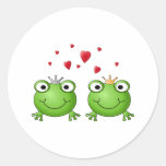 Frog Prince and Frog Princess, with hearts. Round Stickers