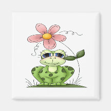 Frog with flower refrigerator magnet
