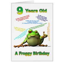 Froggy friend 9th birthday card with froggy jokes