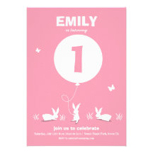 From Lucy: BUNNY BALLOON | Pink Kids Birthday Custom Invite