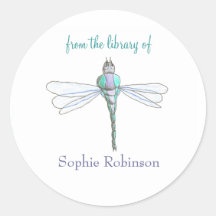 "From the library of" dragonfly bookplate sticker