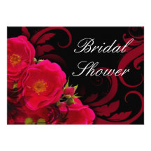 Fuchsia and Black Garden Rose Bridal Shower Announcement