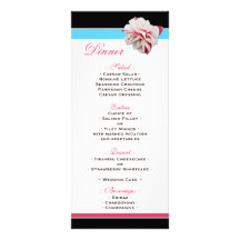 Fuchsia Flower Pink & Aqua Wedding Reception Menus Rack Card