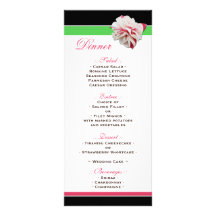 Fuchsia Flower Pink & Green Wedding Reception Menu Full Color Rack Card