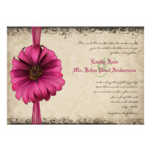 Fuchsia Gerber Daisy Wedding Invite