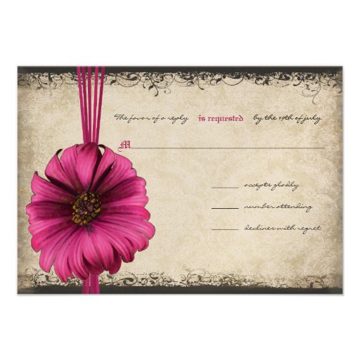 Fuchsia Gerber Daisy Wedding RSVP Personalised Announcement