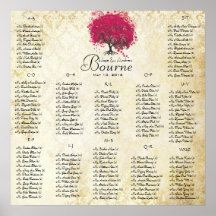Fuchsia Heart Tree 100 to 150 guests alphabetical Print