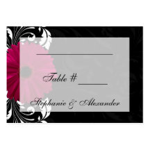 Fuchsia Scroll Gerbera Daisy w/Black and White Business Card