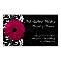 Fuchsia Scroll Gerbera Daisy w/Black and White Business Card Template