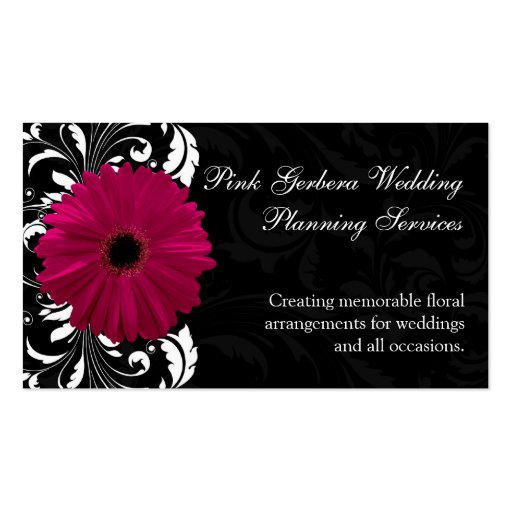 Fuchsia Scroll Gerbera Daisy w/Black and White Business Card Template