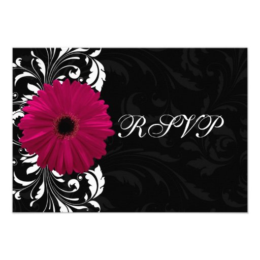 Fuchsia Scroll Gerbera Daisy w/Black and White Invitation
