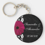 Fuchsia Scroll Gerbera Daisy w/Black and White Keychain