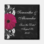 Fuchsia Scroll Gerbera Daisy w/Black and White Refrigerator Magnets