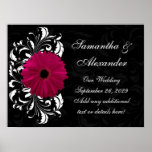 Fuchsia Scroll Gerbera Daisy w/Black and White Print