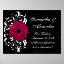 Fuchsia Scroll Gerbera Daisy w/Black and White Print