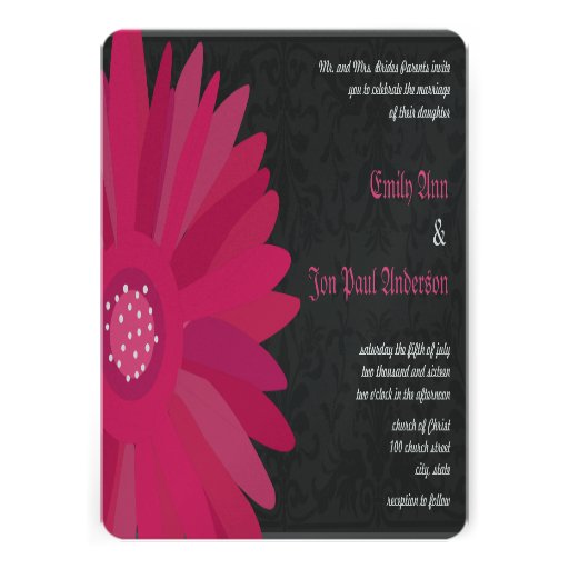 Fuchsia Silver Metallic Gerber Daisy Wedding Custom Invitations