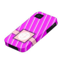 Fuchsia, White and Pink Striped Monogram Design iPhone 4 Case