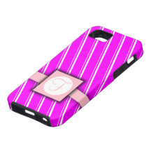 Fuchsia, White and Pink Striped Monogram Design iPhone 5 Cover