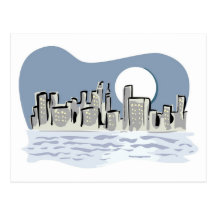 Full Moon City Skyline Postcards