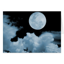 FULL MOON CLOUDS BLUE GREETING CARD