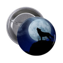 Full Moon Wolf Pinback Button