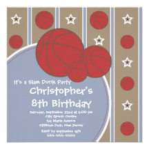 Fun Basketball Boys Birthday Party Invitations