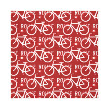 Fun Bike Route Fixie Bicycle Cyclist Pattern Red Stretched Canvas Print