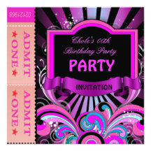 Fun Birthday Party Girls Hot Pink Tickets Personalised Invites