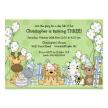 Fun Boys Safari Animals Birthday Custom Invitation