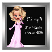 Fun Diva Womans 40th Birthday Party Invitation
