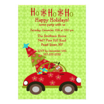 Fun Driving Reindeer with Tree Holiday Party Personalized Invites