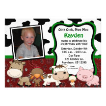 Fun Farm Kids Photo Birthday Invitation