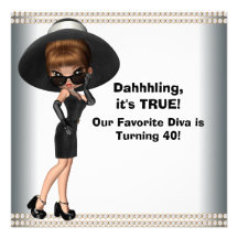 Fun Favourite Diva Womans 40th Birthday Party Custom Invite