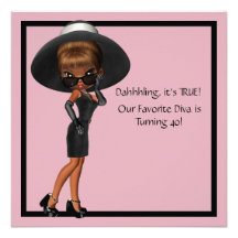Fun Favourite Diva Womans Black 40th Birthday Part Announcements