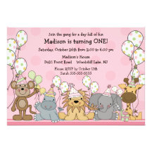 Fun Girls Safari Animals Birthday Custom Invites