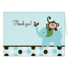 Fun in the Jungle Blue Dot Monkey Elephant Card