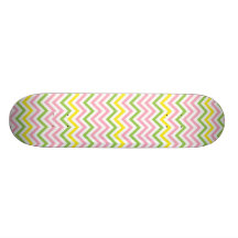 Fun Lime Green Pink Yellow and White Chevrons Skateboard Deck