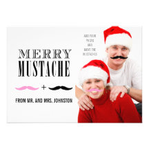 Fun Merry Christmas Moustache Photo Card Newlyweds Invitation