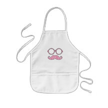 FUN MUSTACHE AND GLASSES, PRINTED PINK GLITTER APRON