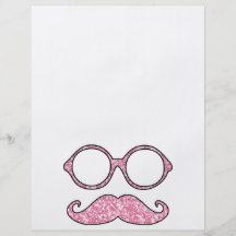FUN MUSTACHE AND GLASSES, PRINTED PINK GLITTER FULL COLOR FLYER