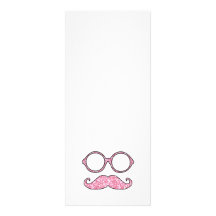 FUN MUSTACHE AND GLASSES, PRINTED PINK GLITTER PERSONALIZED INVITES
