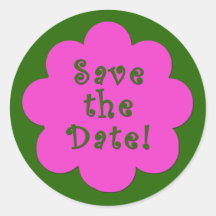 Fun Pink and Green Save the Date Stickers