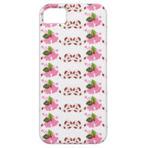 Fun Pink Christmas Bells and Candy Cane Scroll iPhone 5 Cases
