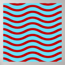 Fun Red Teal Turquoise Wavy Lines Stripes Pattern Print